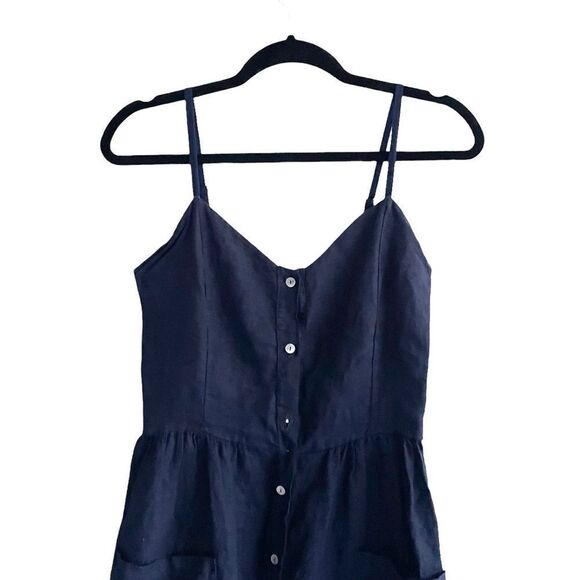 PISTACHE Italy Linen Sleeveless Button Front Midi Dress Navy Blue XS - Picture 3 of 6